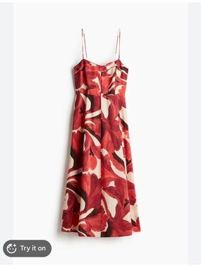H&M Red and Beige Floral Midi Dress